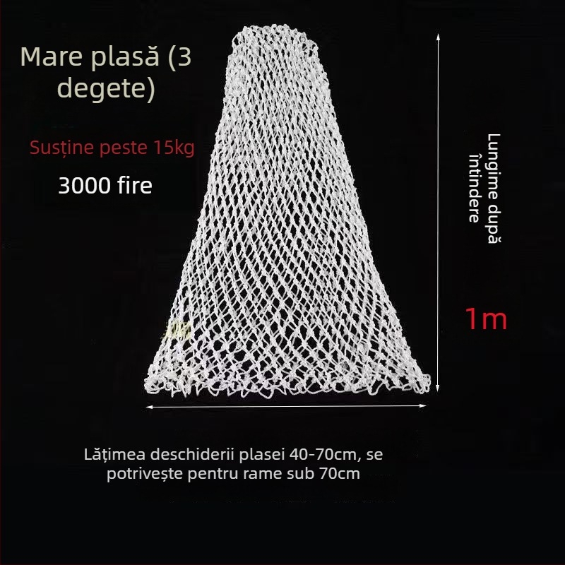 Sac de plasă din nylon, țesut manual – moale pentru pește, gros și durabil, cu accesorii pentru capul plasei