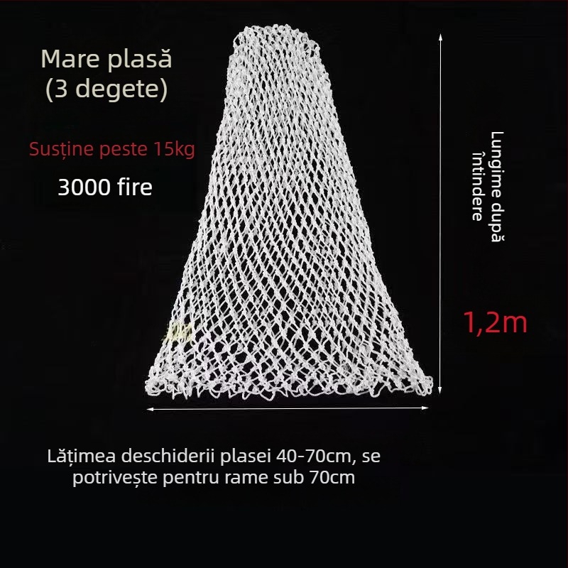 Sac de plasă din nylon, țesut manual – moale pentru pește, gros și durabil, cu accesorii pentru capul plasei