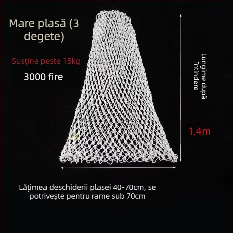 Sac de plasă din nylon, țesut manual – moale pentru pește, gros și durabil, cu accesorii pentru capul plasei