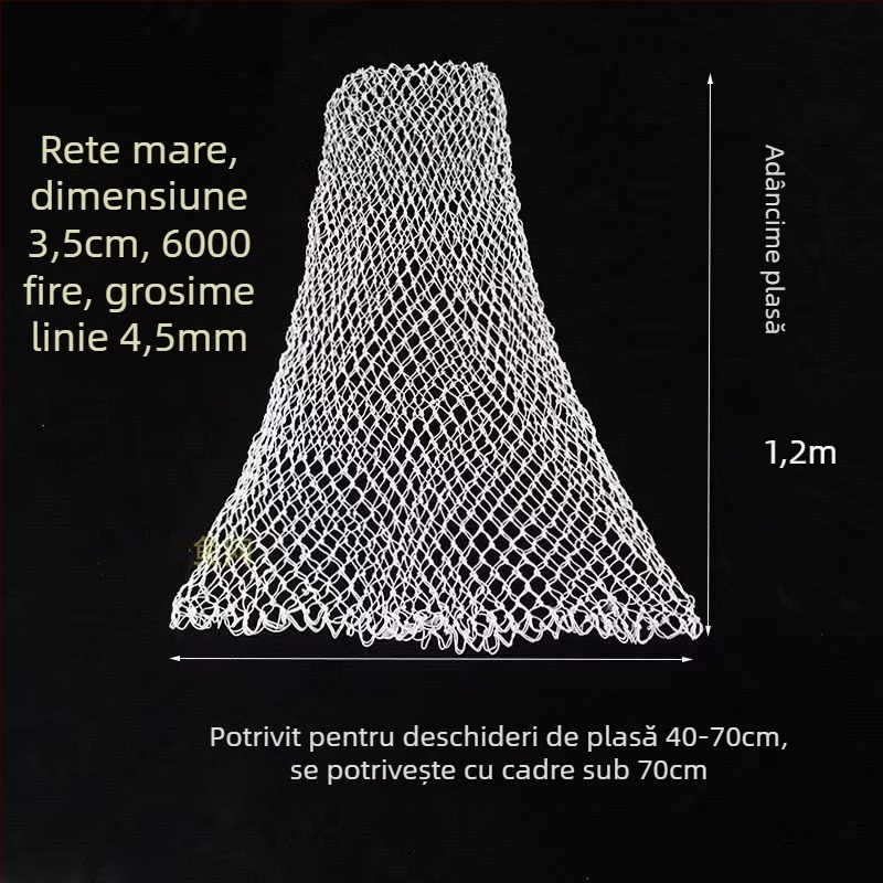 Sac de plasă din nylon, țesut manual – moale pentru pește, gros și durabil, cu accesorii pentru capul plasei