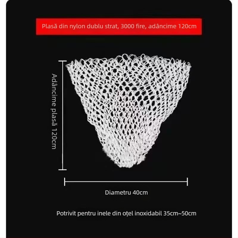Sac de plasă din nylon, țesut manual – moale pentru pește, gros și durabil, cu accesorii pentru capul plasei