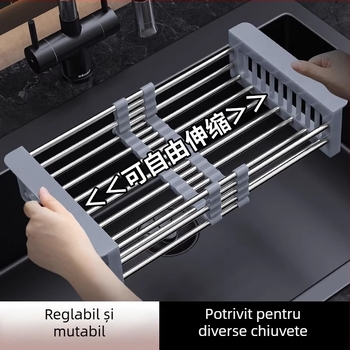 Raft extensibil pentru scurgerea chiuvetei | 304 oțel inoxidabil | uz universal | coș de drenaj multifuncțional | stil modern minimalist