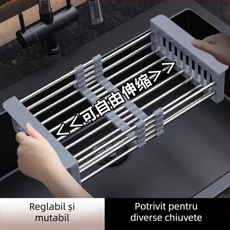 Raft extensibil pentru scurgerea chiuvetei | 304 oțel inoxidabil | uz universal | coș de drenaj multifuncțional | stil modern minimalist