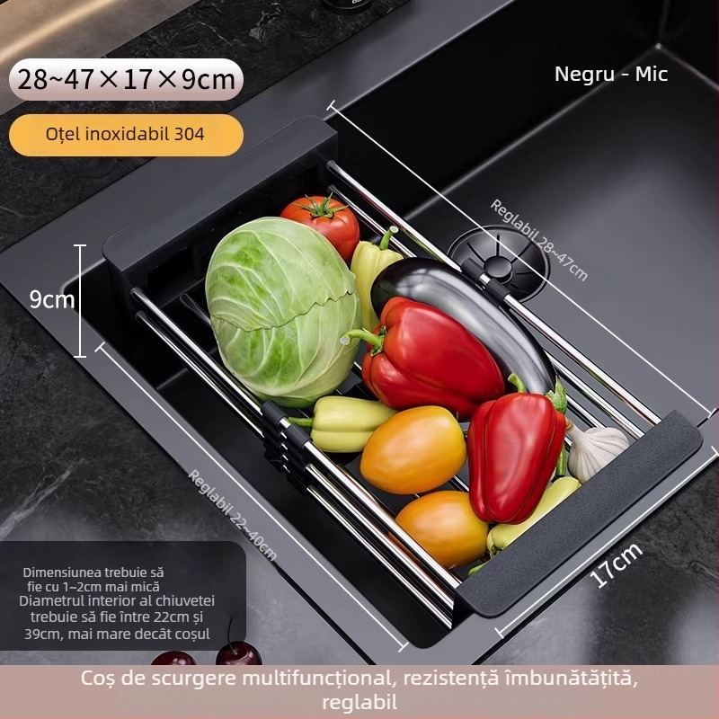 Raft extensibil pentru scurgerea chiuvetei | 304 oțel inoxidabil | uz universal | coș de drenaj multifuncțional | stil modern minimalist