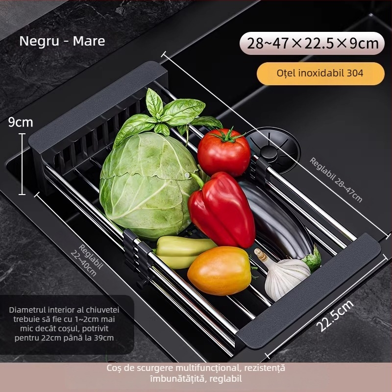 Raft extensibil pentru scurgerea chiuvetei | 304 oțel inoxidabil | uz universal | coș de drenaj multifuncțional | stil modern minimalist