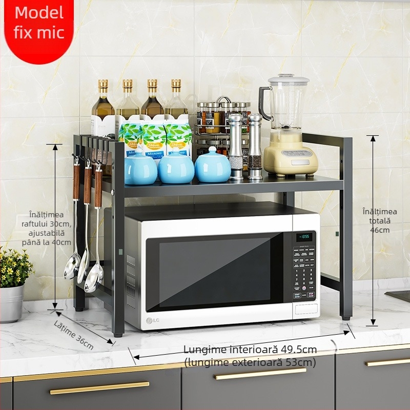 Raft extensibil pentru cuptorul cu microunde – organizator metalic pentru blat, model T18 – design modern minimalist, potrivit pentru cuptor, fierbător de orez și friteuză cu aer