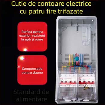 Cutie de contoare trifazice cu patru fire, exterior impermeabil, montaj pe suprafață, din plastic transparent, slot pentru card