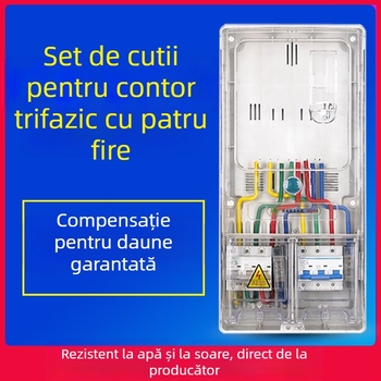 Cutie de contoare trifazice cu patru fire, exterior impermeabil, montaj pe suprafață, din plastic transparent, slot pentru card