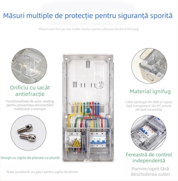 Cutie de contoare trifazice cu patru fire, exterior impermeabil, montaj pe suprafață, din plastic transparent, slot pentru card