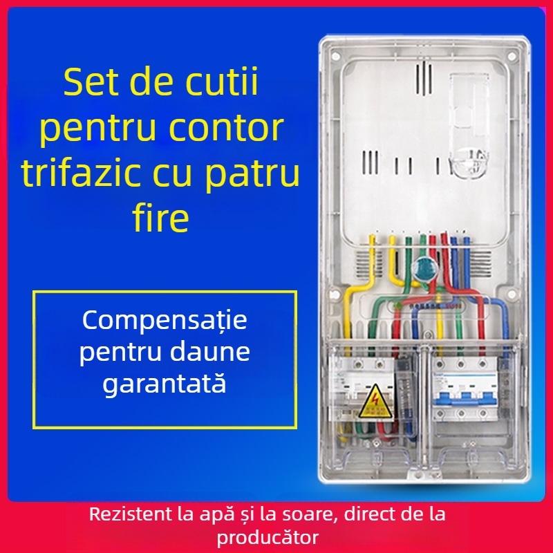 Cutie de contoare trifazice cu patru fire, exterior impermeabil, montaj pe suprafață, din plastic transparent, slot pentru card