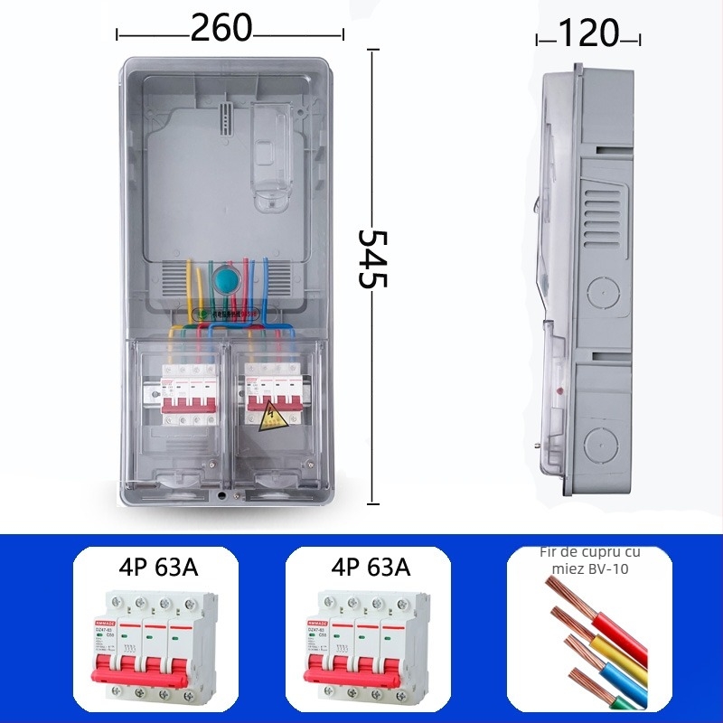 Cutie de contoare trifazice cu patru fire, exterior impermeabil, montaj pe suprafață, din plastic transparent, slot pentru card
