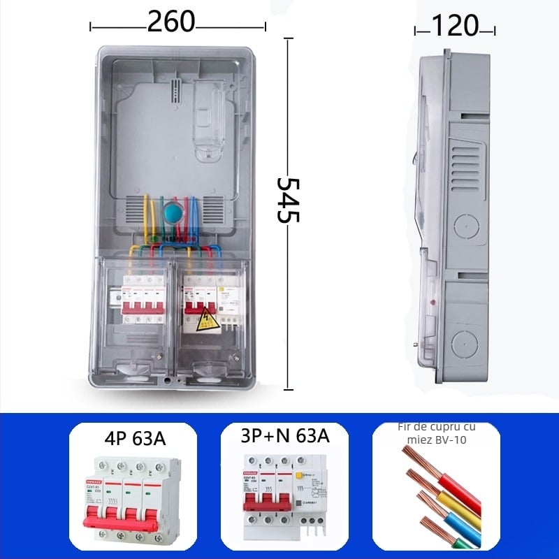 Cutie de contoare trifazice cu patru fire, exterior impermeabil, montaj pe suprafață, din plastic transparent, slot pentru card