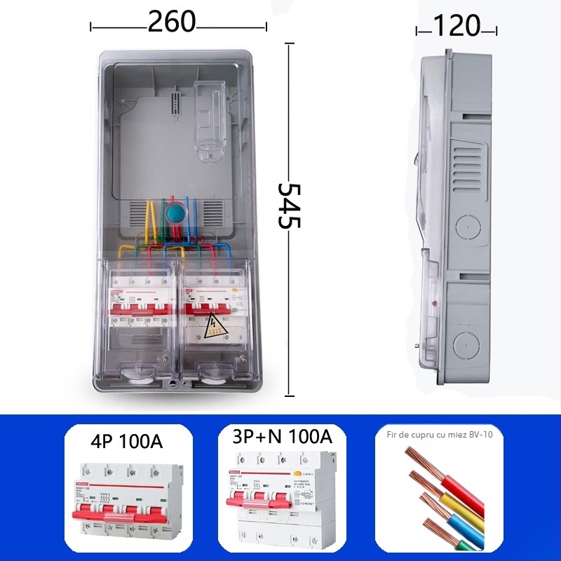 Cutie de contoare trifazice cu patru fire, exterior impermeabil, montaj pe suprafață, din plastic transparent, slot pentru card