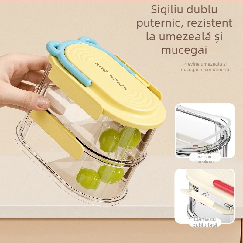 Dopamine cutie de depozitare pentru condimente, borcăne sigilate, rotund, 301-500 ml, PET+ABS, 3-4-5 niveluri, 40-50-60 bucăți, lux ușor