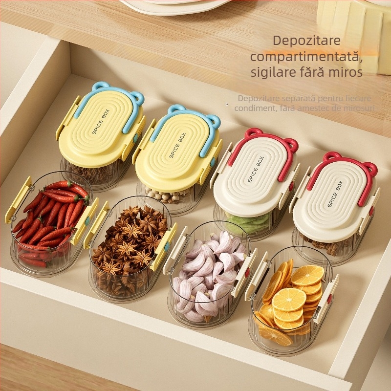 Dopamine cutie de depozitare pentru condimente, borcăne sigilate, rotund, 301-500 ml, PET+ABS, 3-4-5 niveluri, 40-50-60 bucăți, lux ușor