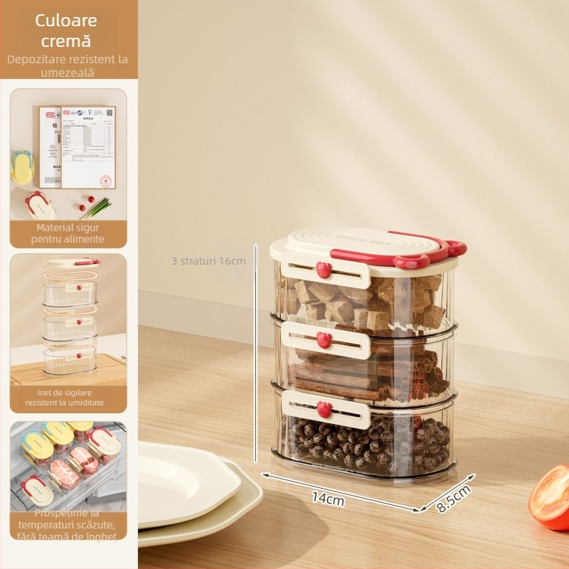 Dopamine cutie de depozitare pentru condimente, borcăne sigilate, rotund, 301-500 ml, PET+ABS, 3-4-5 niveluri, 40-50-60 bucăți, lux ușor