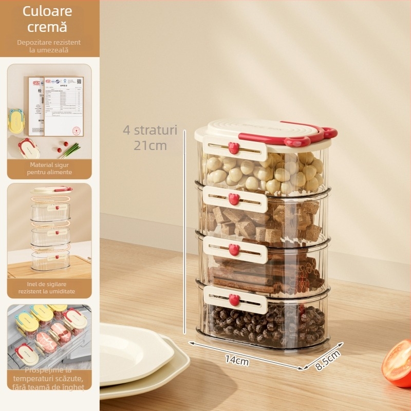 Dopamine cutie de depozitare pentru condimente, borcăne sigilate, rotund, 301-500 ml, PET+ABS, 3-4-5 niveluri, 40-50-60 bucăți, lux ușor