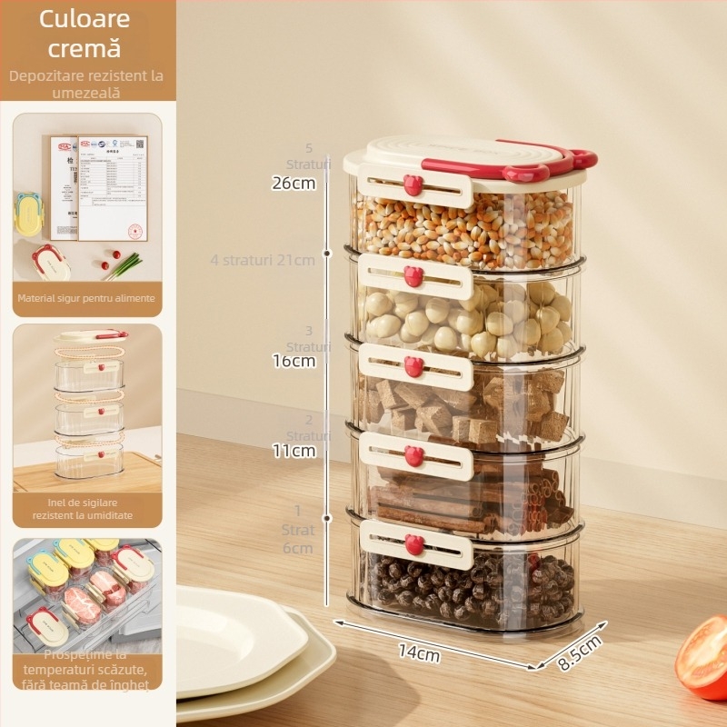 Dopamine cutie de depozitare pentru condimente, borcăne sigilate, rotund, 301-500 ml, PET+ABS, 3-4-5 niveluri, 40-50-60 bucăți, lux ușor