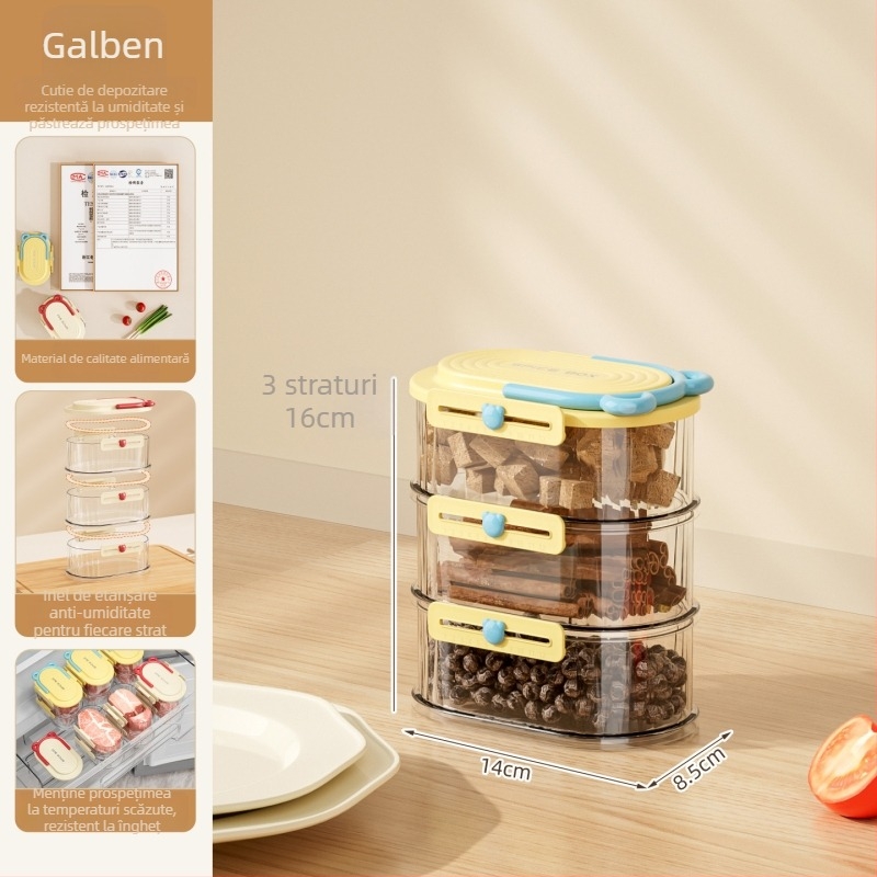 Dopamine cutie de depozitare pentru condimente, borcăne sigilate, rotund, 301-500 ml, PET+ABS, 3-4-5 niveluri, 40-50-60 bucăți, lux ușor