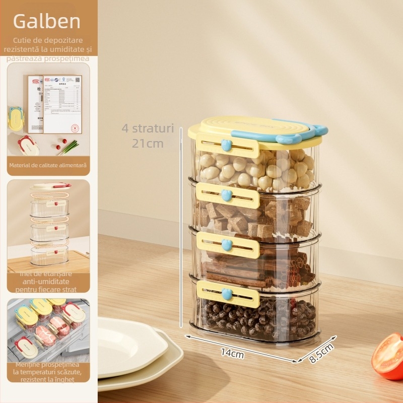 Dopamine cutie de depozitare pentru condimente, borcăne sigilate, rotund, 301-500 ml, PET+ABS, 3-4-5 niveluri, 40-50-60 bucăți, lux ușor