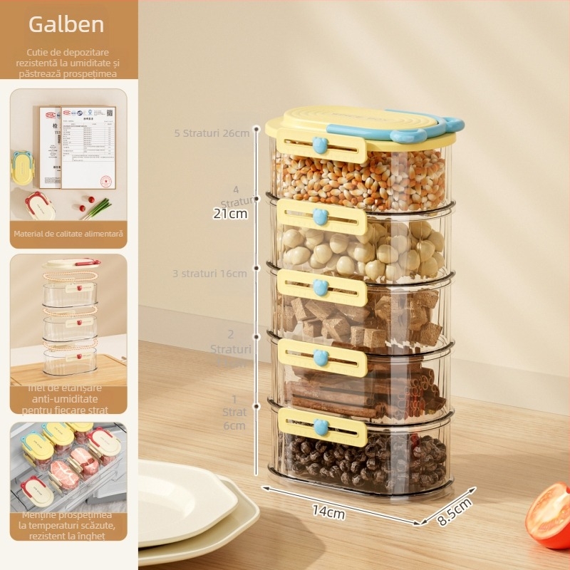 Dopamine cutie de depozitare pentru condimente, borcăne sigilate, rotund, 301-500 ml, PET+ABS, 3-4-5 niveluri, 40-50-60 bucăți, lux ușor