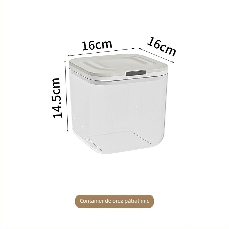 Cutie de depozitare a orezului cu etanșare, rezistență la umezeală și insecte; material PP+PET; capacitate 4–5 L; stil modern minimalist