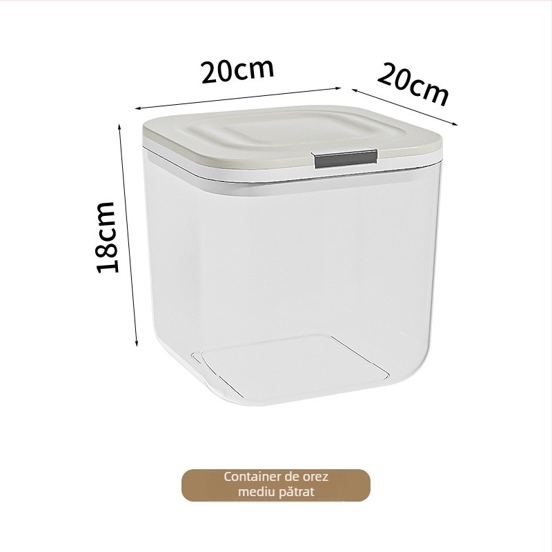 Cutie de depozitare a orezului cu etanșare, rezistență la umezeală și insecte; material PP+PET; capacitate 4–5 L; stil modern minimalist