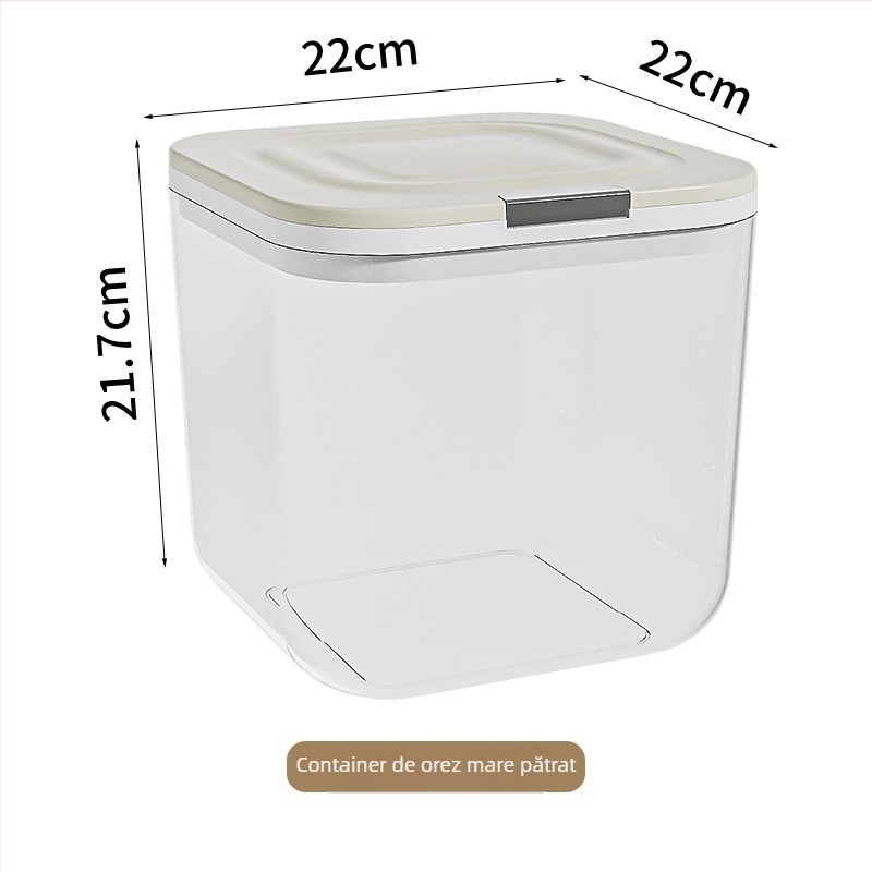 Cutie de depozitare a orezului cu etanșare, rezistență la umezeală și insecte; material PP+PET; capacitate 4–5 L; stil modern minimalist