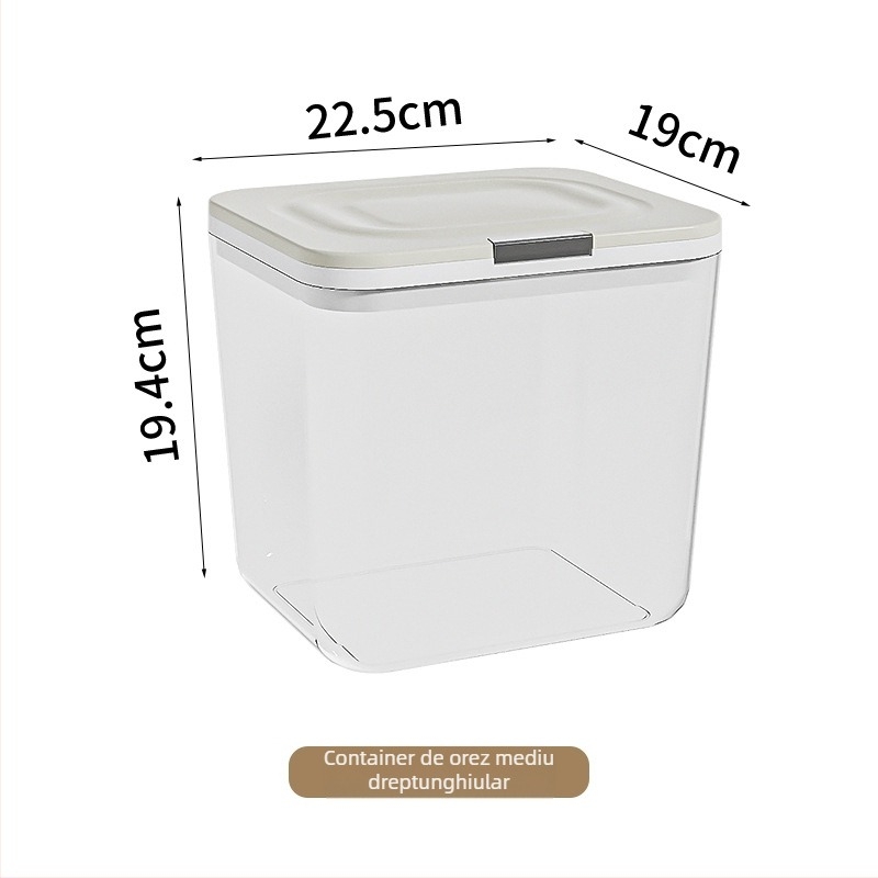 Cutie de depozitare a orezului cu etanșare, rezistență la umezeală și insecte; material PP+PET; capacitate 4–5 L; stil modern minimalist