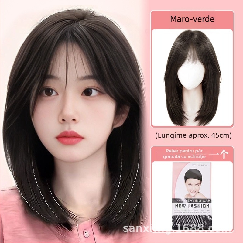 Perucă pentru păr scurt pentru femei, bob natural, parte centrală, efect anti-îmbătrânire, fibre rezistente la temperatură