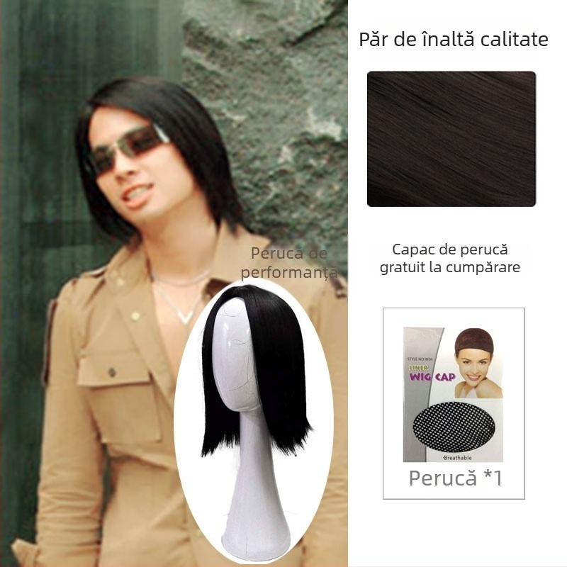 Perucă masculină, stil coreean, realistă pentru cosplay, fibre rezistente la temperatură; purtare zilnică sau reprezentații pe scenă; Brand: Performer