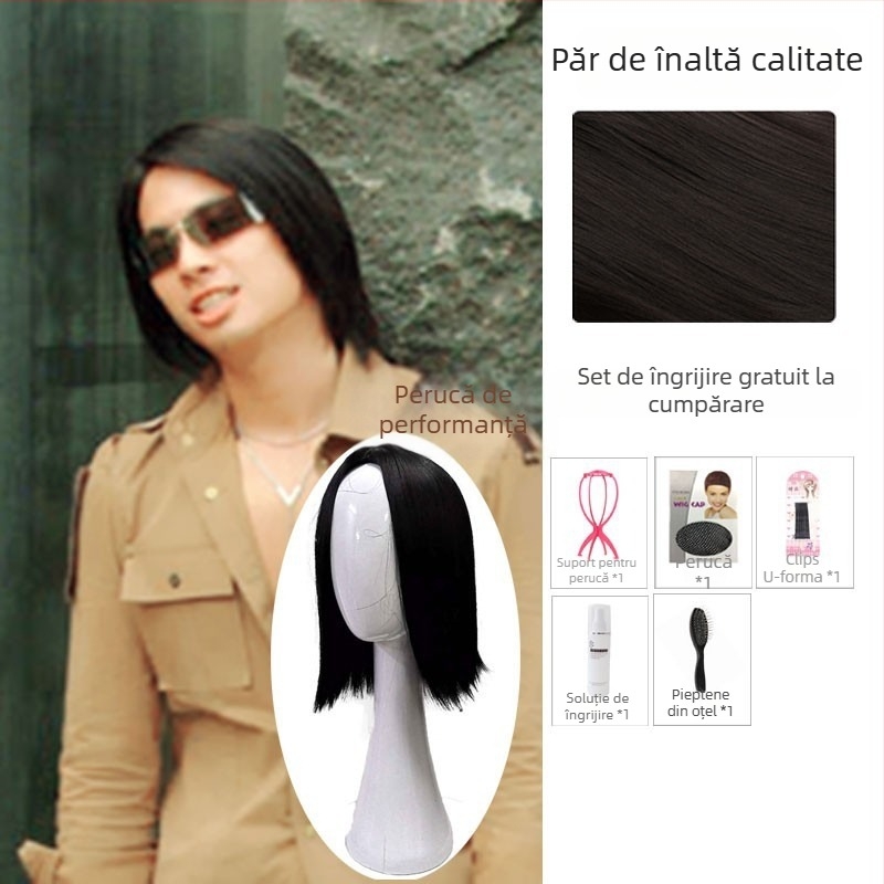 Perucă masculină, stil coreean, realistă pentru cosplay, fibre rezistente la temperatură; purtare zilnică sau reprezentații pe scenă; Brand: Performer