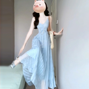 Rochie din bumbac, croială A-line, lungă, decolteu în V