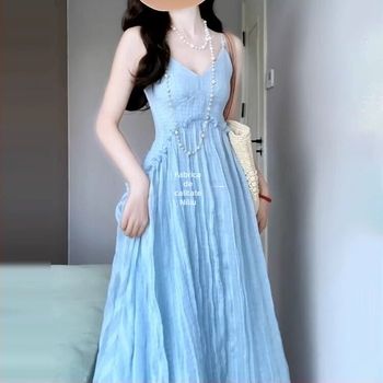 Rochie din bumbac, croială A-line, lungă, decolteu în V