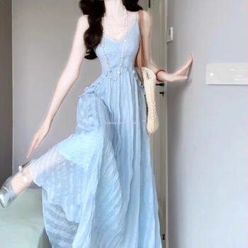 Rochie din bumbac, croială A-line, lungă, decolteu în V