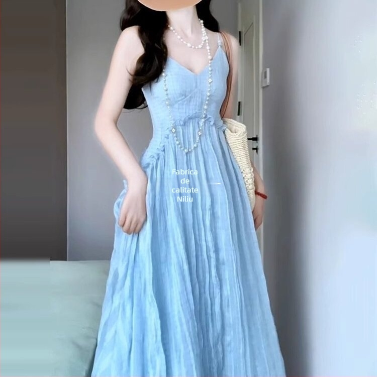 Rochie din bumbac, croială A-line, lungă, decolteu în V