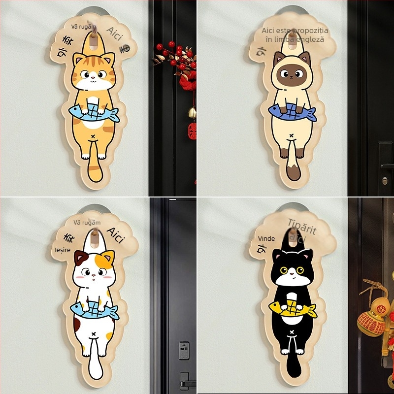 Semn de ușă acrilic cu motiv de pisică, imprimare UV, personalizabil, Haolong Craft