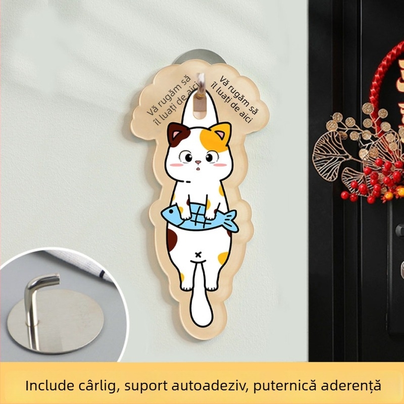 Semn de ușă acrilic cu motiv de pisică, imprimare UV, personalizabil, Haolong Craft