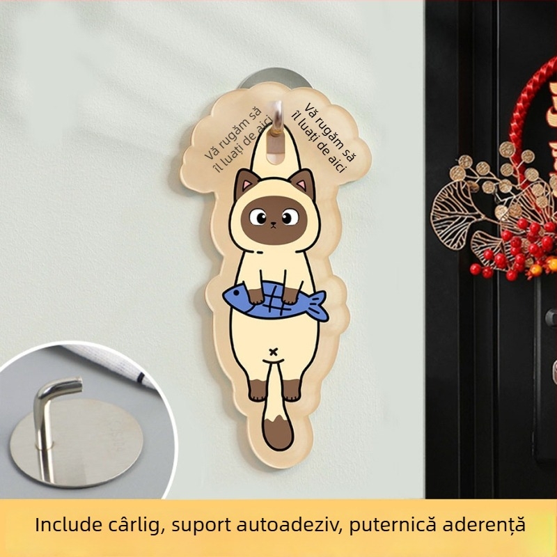 Semn de ușă acrilic cu motiv de pisică, imprimare UV, personalizabil, Haolong Craft