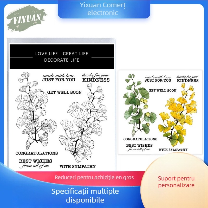 Ștanță de tăiere cu design de frunză Ginkgo, matriță din oțel carbon, ștampilă din silicon pentru emboseare și gravură