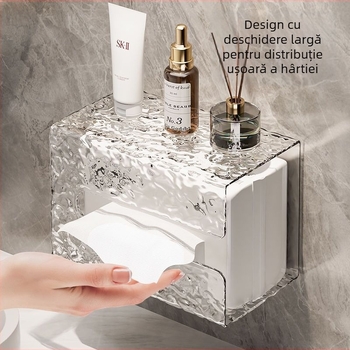 Cutie de ținut șervețele montată pe perete din acril cu model glaciar, pentru baie și bucătărie; stil ușor de lux; multifuncțional.