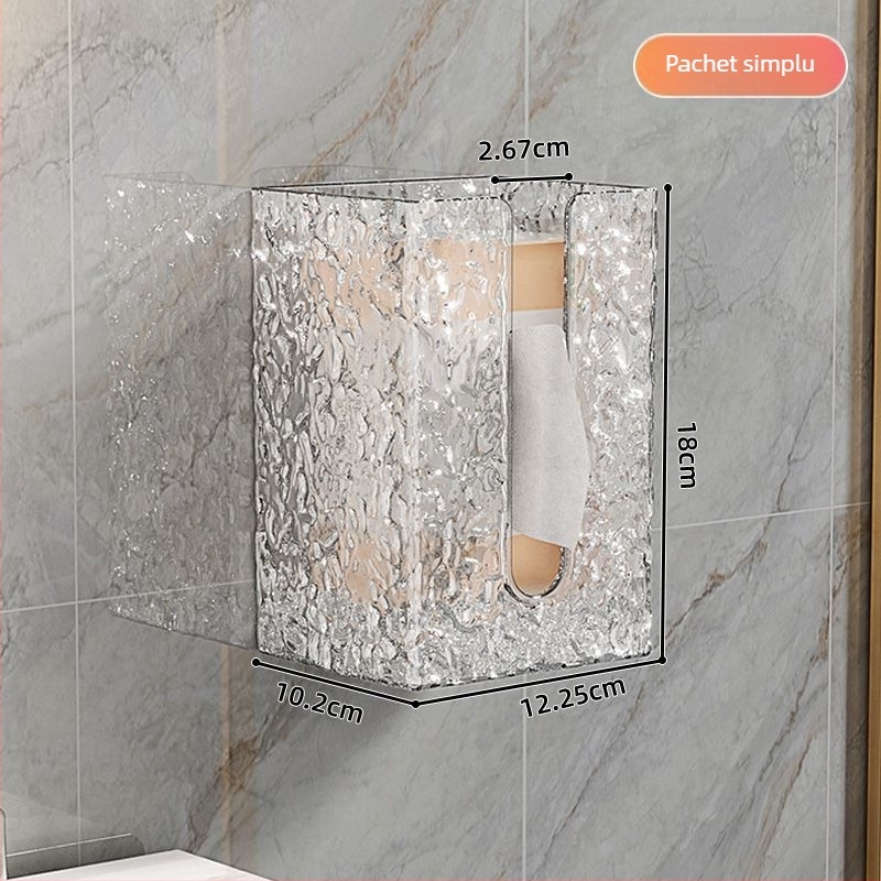 Cutie de ținut șervețele montată pe perete din acril cu model glaciar, pentru baie și bucătărie; stil ușor de lux; multifuncțional.
