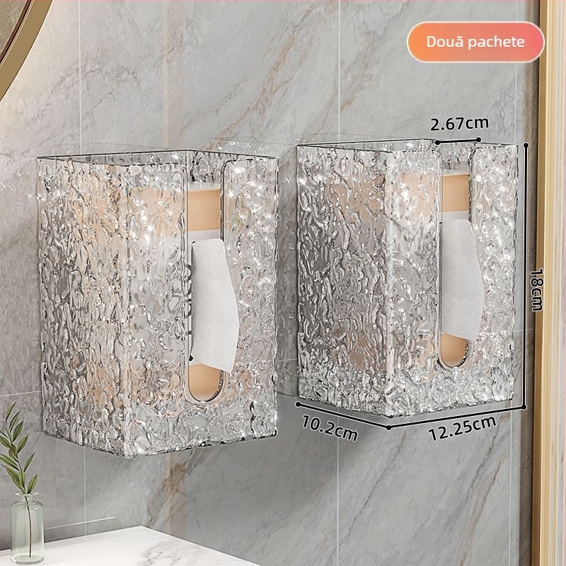 Cutie de ținut șervețele montată pe perete din acril cu model glaciar, pentru baie și bucătărie; stil ușor de lux; multifuncțional.