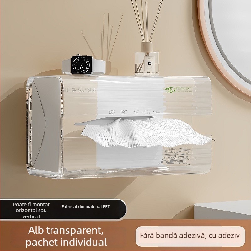 Cutie PET pentru șervețele umede – montaj pe perete pentru baie, cutie de hârtie luxoasă cu tragere