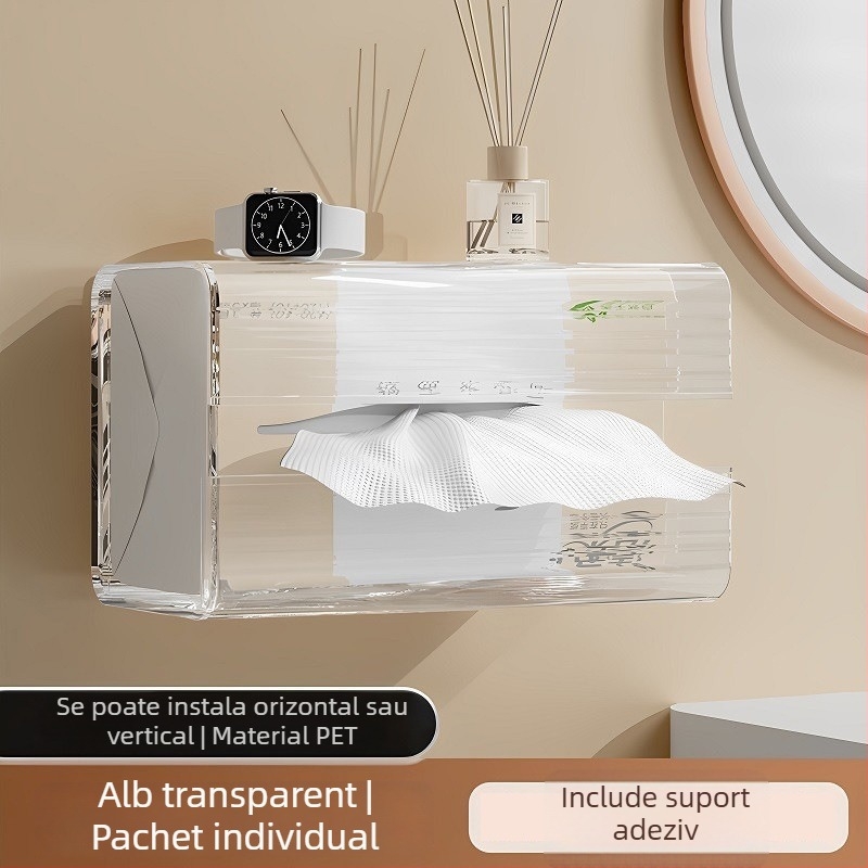 Cutie PET pentru șervețele umede – montaj pe perete pentru baie, cutie de hârtie luxoasă cu tragere
