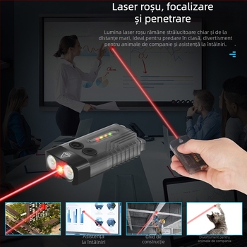 Lanternă 3-în-1 pentru autoapărare cu laser educațional, alarmă puternică și lampă breloc; LED 10W, baterie 1000 mAh, alimentare manuală, rază 50-100 m, protecție la supraîncărcare