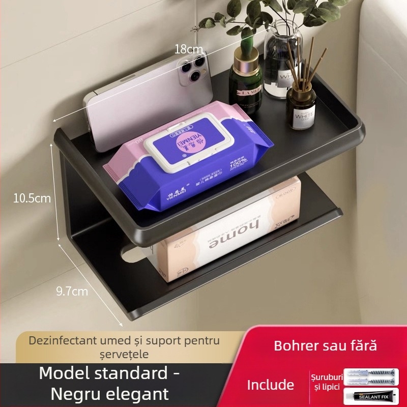 Suport pentru hârtie igienică, oțel cu carbon, hârtie detașabilă, multifuncțional, model 235689