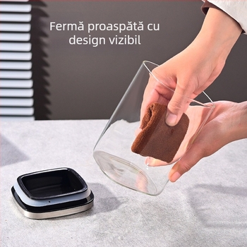 Borcan din sticlă sigilat pentru cereale, gustări și ceai, pătrat, 1–2 L, compatibil cu microunde