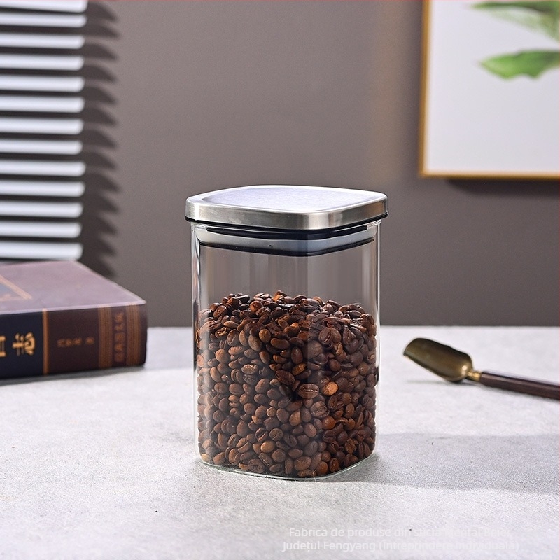 Borcan din sticlă sigilat pentru cereale, gustări și ceai, pătrat, 1–2 L, compatibil cu microunde