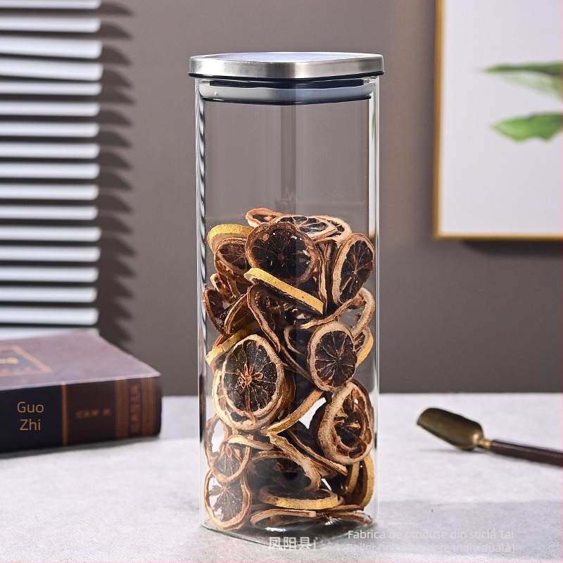 Borcan din sticlă sigilat pentru cereale, gustări și ceai, pătrat, 1–2 L, compatibil cu microunde